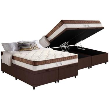 Imagem de Cama Box Baú Queen: Colchão Molas Anjos King Best Superlastic + Base Crc Courano Brown(158x198)