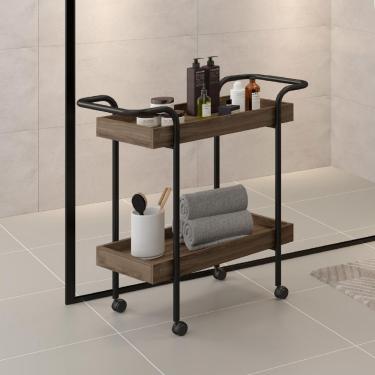 Imagem de Carrinho Banheiro Madeirado Tubos Pretos Carraro