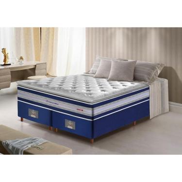 Imagem de Conjunto Cama Box King De Molas Ensacadas D33 Com Pillow Top Cama Inbox Select 193x203x71 Azul