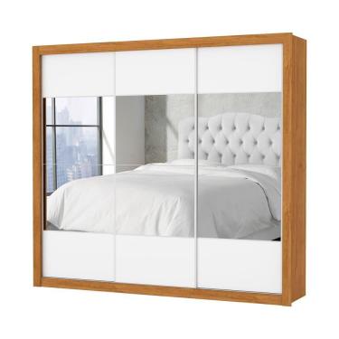 Imagem de Guarda Roupa Atlanta 3 Portas Com Espelho S/pe Carioca Moveis Cinamomo/neve