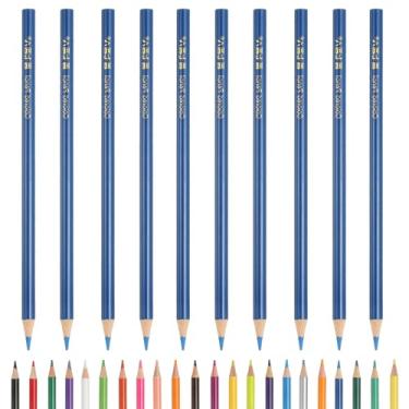 Imagem de PATIKIL Lápis de cor, lápis de desenho de cor azul médio com núcleos à base de óleo, materiais de scrapbook, para adultos, livros de colorir, artistas, iniciantes, desenho, esboços, 10 peças