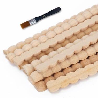 Imagem de 24 peças de molduras de acabamento de madeira inacabadas - 38 cm DIY 3D meia pérola borda decorativa para parede, armário, prateleira, porta, janela - Material de madeira lisa natural (14 mm de