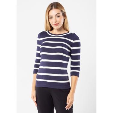 Imagem de Blusa Modal Pau a Pique Manga 3/4 Listrada Marinho/Off White