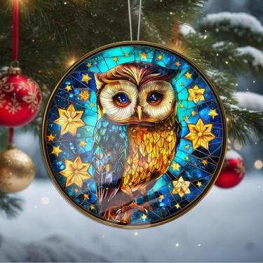 Imagem de Enfeites de Natal para pendurar em cristal de coruja, enfeites de árvore de Natal feitos à mão, decoração de carro e casa - presentes de Natal, decoração de artesanato em acrílico, ideias de troca de