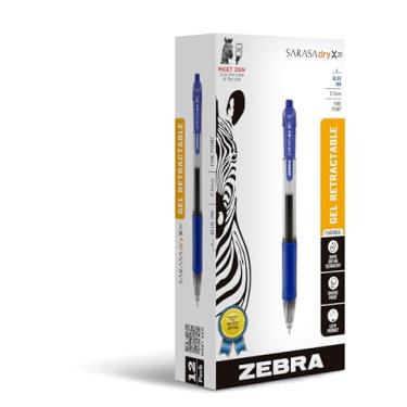 Imagem de Zebra Pen Canetas de gel retráteis Sarasa Dry X20, ponta média de 0,7 mm, tinta azul com tecnologia de tinta de secagem rápida, ideal para material de escritório e material escolar, pacote com 12