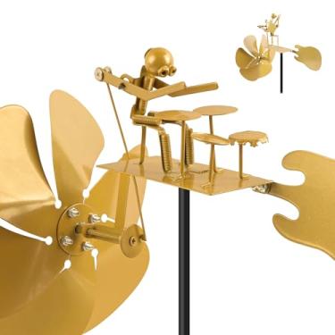 Imagem de Moinho de vento feito à mão de banda de rock de metal, escultura cinética movida a vento, giradores de vento para decoração de pátio de jardim, jardim, moinho de vento feito à mão, tambor de metal