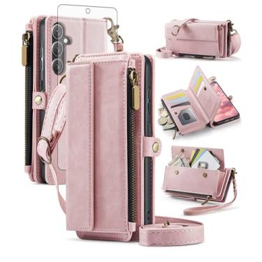 Imagem de Asuwish Capa de telefone para Samsung Galaxy S25 FE 5G capa carteira com zíper com protetor de tela e alça transversal alça flip bloqueio RFID suporte para cartão celular S 25 EF S25FE 25S 25FE