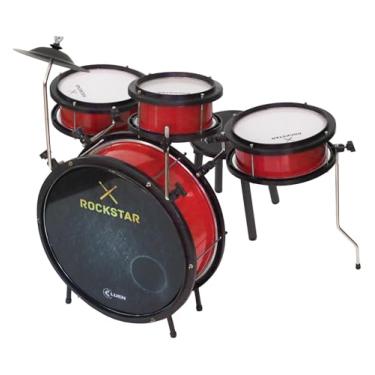 Imagem de Bateria Infantil Luen Rockstar 4 Peças, Alumisteel e ABS com Acabamento Metálico Vermelho, Aro de Nylon, Pele Leitosa