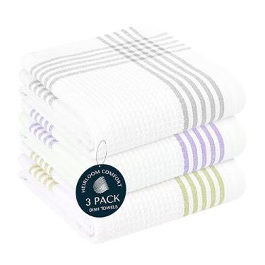 Imagem de HEIRLOOM COMFORT Pacote com 3 toalhas de cozinha em tecido waffle branco, 40 x 66 cm, panos de prato de algodão, secagem rápida, absorvente, lavável na máquina, durável para cozinha e limpeza, cinza
