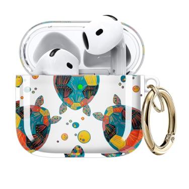 Imagem de Capa compatível com AirPods 4ª geração 2024, carregamento sem fio, à prova de choque, TPU macio, transparente, amarelamento reduzido para AirPods 4, capas com chaveiro dourado (tartaruga fofa)
