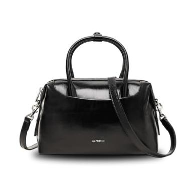 Imagem de Bolsa feminina com alça superior LA FESTIN, pequena bolsa tiracolo de couro genuíno com alça ajustável, Preto