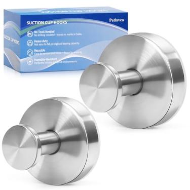 Imagem de Ganchos de ventosa para chuveiro sem broca - Ganchos de banheiro de aço inoxidável resistentes, montados na parede para toalhas, roupões, bucha - funciona em azulejo, vidro, espelho, cozinha (prata