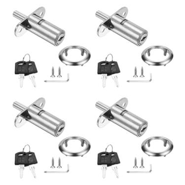 Imagem de PATIKIL Trava de êmbolo de mesa com gaveta, 4 peças, diâmetro do cilindro, 6 cm, comprimento do cilindro, liga de zinco, fechaduras deslizantes para armário com chave de fenda cruzada semelhante para