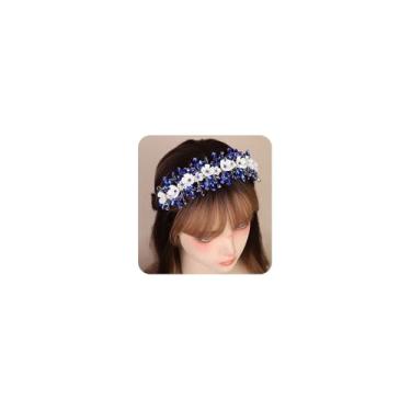 Imagem de Teyglen Tiara de casamento de strass prata com coroa de flor branca floral faixa de cabelo de cristal argola acessórios de cabelo para mulheres, festa de aniversário, formatura, Free size, Plástico