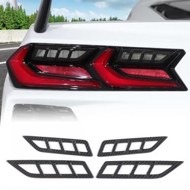 Imagem de Capa de luz traseira colorida para carro compatível com Corvette C8 Stingray 2020-2025, moldura de proteção da lâmpada de inversão da tampa das luzes, acessórios C8 (padrão de fibra de carbono)