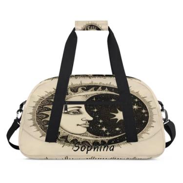 Imagem de Bolsa esportiva personalizada, sol, lua, étnica, com nome, bolsa de dormir personalizada, bolsa de fim de semana, bolsa de treino para dança, balé, academia, ginástica, mala, viagem, presente