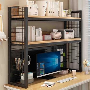 Imagem de Yadlan Prateleira de mesa de computador de 2 camadas, rack de armazenamento de mesa, prateleira perfurada de mesa, prateleira ajustável, mesa de escritório adequada para sala de estudo, escritório