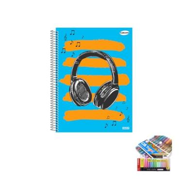 Imagem de Kit Caderno Masculinos 10 Matérias Capa Dura 200 Folhas + Caneta Trigel Metálica 1.0mm + Marca Texto Boss 15 Cores