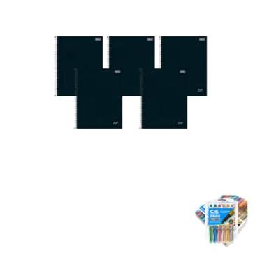 Imagem de Kit Caderno Universitário Zip Preto 80 F Tilibra + Caneta Trigel Metálica e Marcador Brush Metallic