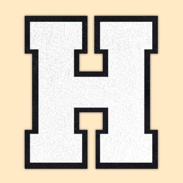 Imagem de QianSiLi Remendos de letras universitárias de chenille branco de 11 cm, letras grandes para jaquetas Letterman, moletons com capuz, mochilas, coletes, roupas, adesivos individuais da letra H