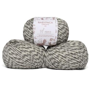 Imagem de Origins - Conjunto de 3 novelos de lã de alpaca 100% bebê (150 gramas) DK Peso feito no Peru Cores naturais (não tingidas), macio celestial, perfeito para tricô e crochê (pedra e neve, origens 3