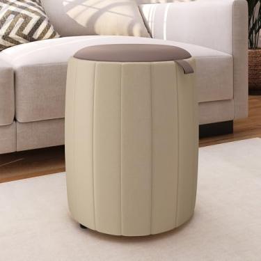 Imagem de Puff Redondo Luxo para Quarto ou Sala – Banqueta Estilo Penteadeira Decorativa(Bege)