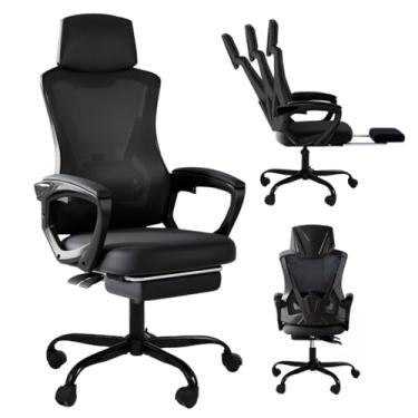 Imagem de Cadeira Gamer Escritório Reclinável com Apoio para Pés - Ergonômica, Mesh, 150kg, Inclinação 135° e 360° Giro(Preto - Até 200KG-Atualizar)