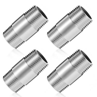 Imagem de Otoolling 4 peças de acessórios para tubos de aço inoxidável 304 NPT de 3/10.2 cm NPT x 3/10.2 cm NPT macho rosqueado 5.1 cm comprimento acessórios de tubulação fundida para água óleo ar combustível