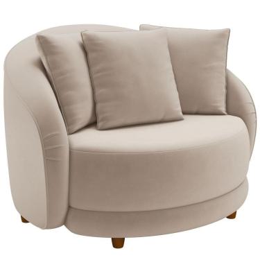 Imagem de Poltrona Decorativa Para Sala De Estar Fixa Pés Madeira Witta M03 Veludo Bege - Lyam Decor