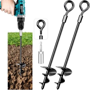 Imagem de Payivsve Âncoras de solo, pacote com 2, âncoras de balanço resistentes, âncora de terra em espiral para trampolim, acampamento, galpão, dossel, âncora de trampolim de metal resistente a vento forte