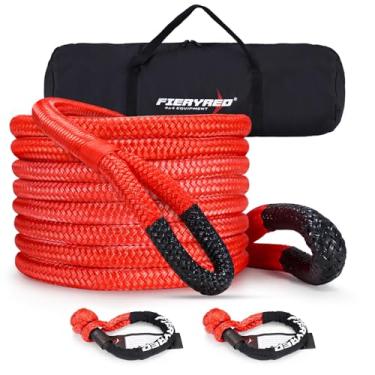Imagem de FieryRed Kit de corda de recuperação cinética com 2 manilhas macias, corda de reboque de 3 cm x 80 m, alça de agarrar Offroad resistente para UTV, ATV, caminhão, carro, jipe, trator