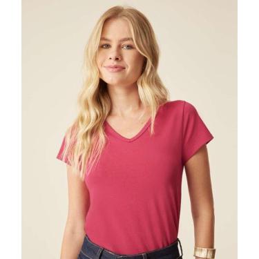 Imagem de Blusa Feminina Básica Cotton Manga Curta Marisa-11055, Rosa escuro, PP
