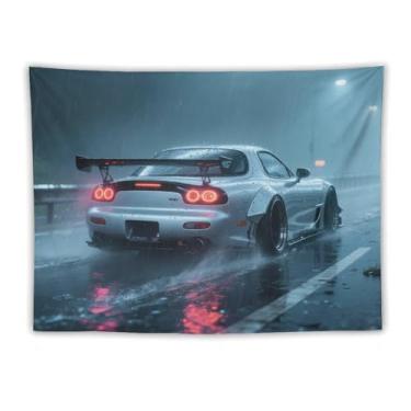 Imagem de HouLaiZhe JDM Tapeçaria de carro Rx7 Jdm carro esportes noite chuvosa pendurar na parede quarto decoração de casa tapeçarias estética piquenique decoração de parede arte de parede para dormitório sala