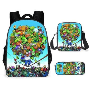 Imagem de Mochila Plants Zombies Peashooter Anime School, conjunto de 3 peças - 