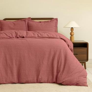 Imagem de Dreamology Capa de edredom Waffle, capa de edredom tamanho Queen, 100% algodão, conjunto de capa de edredom de luxo com 2 fronhas, capas de edredom texturizadas grossas de waffle - 3 peças (terracota