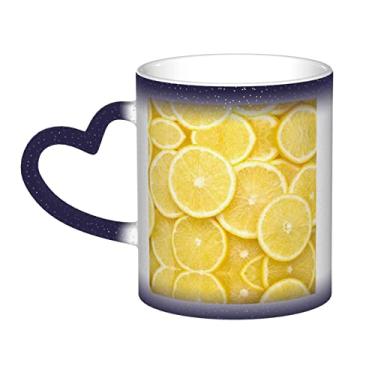 Imagem de Caneca de café divertida de limão amarelo, copo de cerâmica com mudança de cor sensível ao calor 12 Oz, para café/chá/leite/cacau, para adolescente/aniversário/festival/presentes
