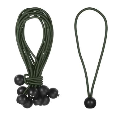 Imagem de PATIKIL Cordão elástico de 20 cm, 35 peças de cordas elásticas com esferas, lona de dossel, cordão elástico para acampamento ao ar livre, postes de barraca de abrigo de carga, verde
