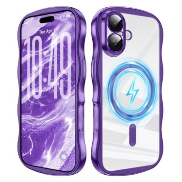 Imagem de JUMIUSTNB Capa para iPhone 17 transparente, moldura magnética ondulada, capa de telefone com revestimento de moldura ondulada, TPU transparente, fina, antiamarelamento, elegante, antiarranhões, capa