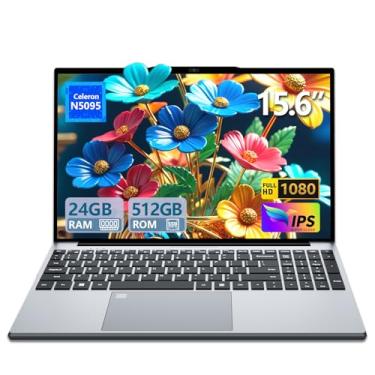 Imagem de Omnica Laptop 2025, laptop de 15,6 polegadas com SSD DDR4 de 24 GB de 512 GB, quad-core N5095 até 2,9 GHz, laptop portátil com teclado retroiluminado, impressão digital, FHD 1920 * 1200, WiFi5, BT4.2
