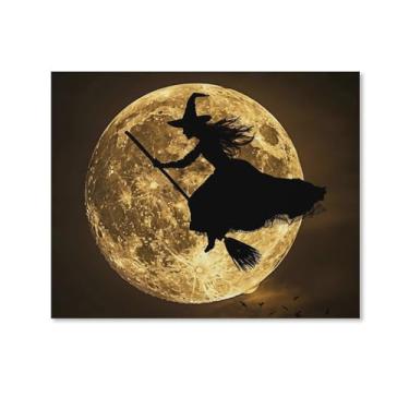 Imagem de HouLaiZhe Pôster de Halloween Bruxa Lua Impressão de Arte de Parede Decorações de Halloween Decoração de Parede Estética Gótica para Sala de Estar Quarto 11 x 14 polegadas (28 x 35 cm)