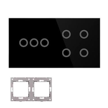 Imagem de Módulos DIY Combinação Livre 2 3 4 5 6 7 8 Touch On/Off Interruptor Inteligente Vidro Preto 157 mm Painel Tomada (Painel 3-4 Gang)