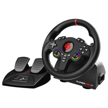 Imagem de SUBSONIC - Superdrive 220 RS Steering Wheel - Dual Joystick LED Racing Wheel, 180° Rotation, with Pedals and Paddle Shifters. For Switch 2 / Switch, PS4, PC, and Xbox - Black