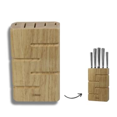 Imagem de LUMAI Cepo de Madeira, Suporte Organizador de Facas, Bloco para Guardar Facas, Porta Facas de Madeira com Base Antiderrapante e Canais Ventilados