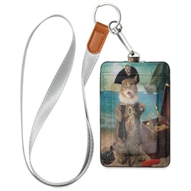Imagem de Wassud Cordões de couro PU de gato pirata para crachás de identificação, porta-chaves, porta-crachás, cartões de crédito para escritórios, funcionários, estudantes, funcionários
