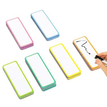 Imagem de Etiquetas magnéticas apagáveis a seco, 8 x 3 cm, borda colorida, etiquetas magnéticas, reutilizáveis, pacote com 60 ímãs de sala de aula para quadro branco, geladeira, armários, ônibus escolar