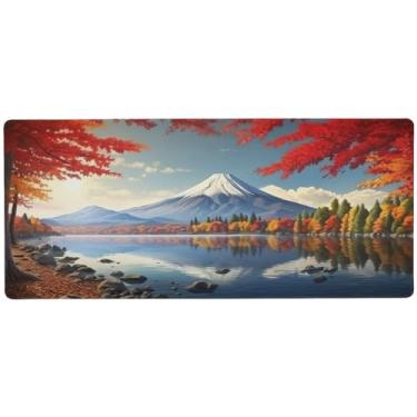 Imagem de Wassud Tapete de mouse com folhagem de outono para jogos com base de borracha antiderrapante, mouse pad longo para teclado de computador com borda costurada, almofada grande à prova d'água para