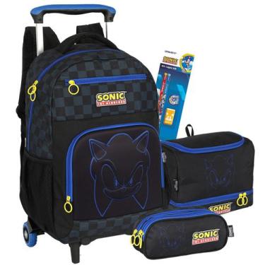 Imagem de Kit Mochila escola com 3 Rodinhas Sonic + lancheira +estojo - Luxcel