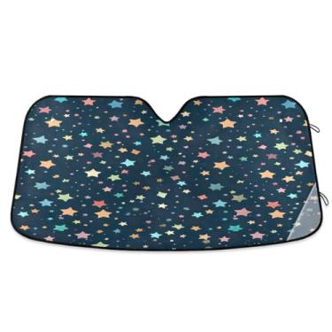 Imagem de Wassud Céu estrelado pára-brisa de carro, persianas refletivas para janela frontal de carro, protetor de viseira de sol bloqueia raios UV, persiana dobrável sanfonada para carro, caminhão, SUV, 80 x