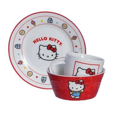 Imagem de Zonacriativa – Kit Café da Manhã Hello Kitty | Caneca, Bowl e Prato em Cerâmica Resistente | Para Lanches/Refeições Rápidas e Divertidas - Café da Tarde Personalizado e Especial