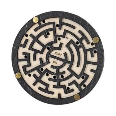 Imagem de menolana Jogo de tabuleiro labirinto de madeira: diversão que aprimora a concentração e a coordenação. Quebra-cabeça labirinto de bolinhas de gude para meninos, Redondo